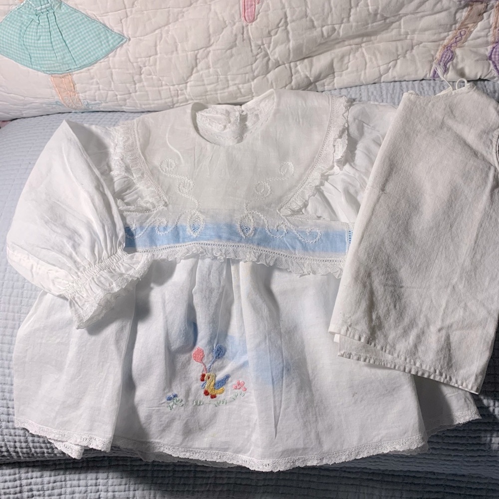Sweet Mid century baby girl set-Dress, bib, slip